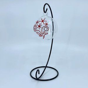 Hanging Glass Terrarium. Red rhinestone swirl design. 3.5x3x2